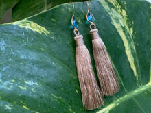 Load image into Gallery viewer, Light Brown Tassel Blue Topaz Statement Dangle Earrings