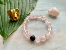 Load image into Gallery viewer, Rose Quartz Healing Crystals &amp; Lava Bead Bracelet