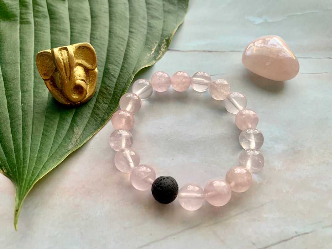Rose Quartz Healing Crystals & Lava Bead Bracelet