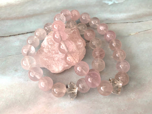 Milky Rose Quartz & Herkimer Diamond Healing Crystals Bracelet