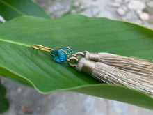 Load image into Gallery viewer, Light Brown Tassel Blue Topaz Statement Dangle Earrings