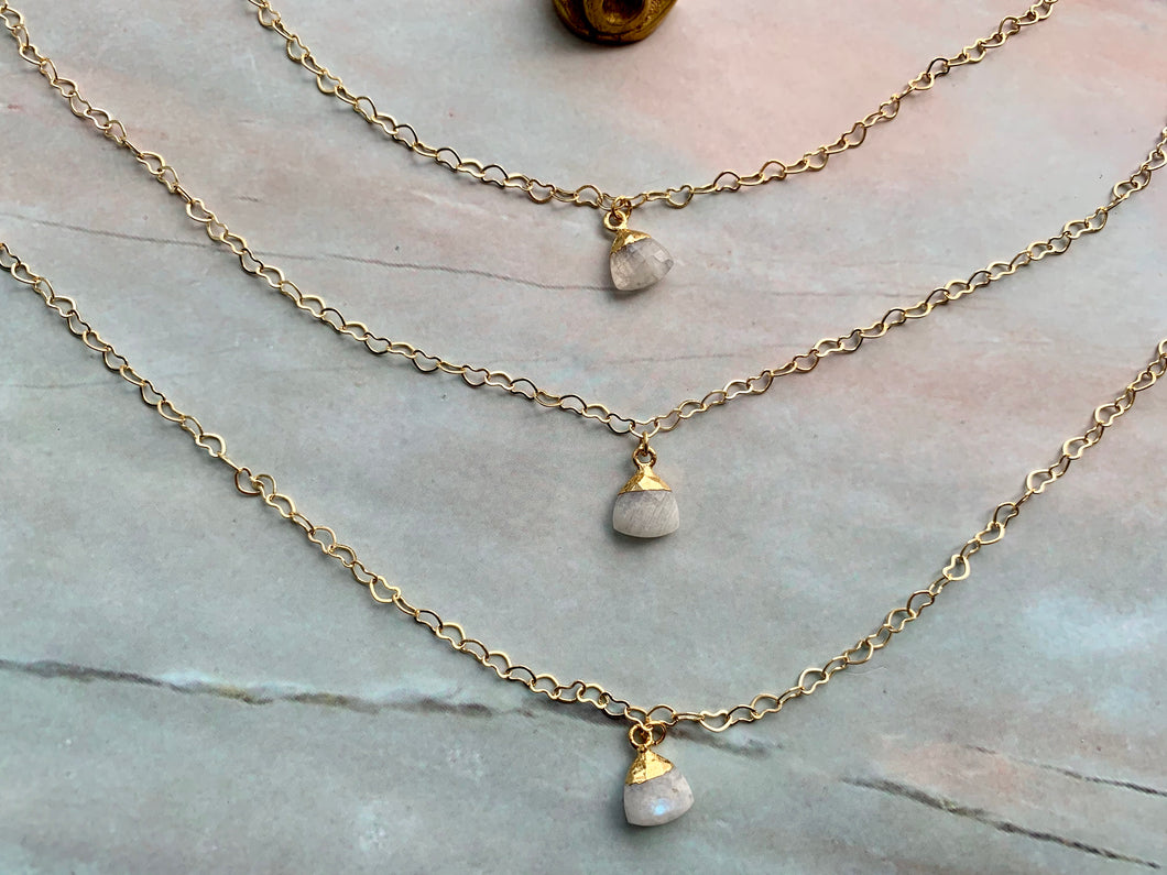 Moonstone Healing Crystal Gold Filled Heart Choker Necklace