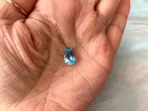 Grade AAA Blue Topaz Pear Shape Dainty Pendant Necklace