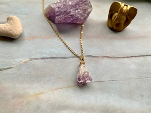 Raw Amethyst Gemstone Healing Crystal Gold Filled Pendant Necklace 0.3