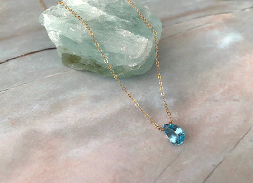 Grade AAA Blue Topaz Pear Shape Dainty Pendant Necklace