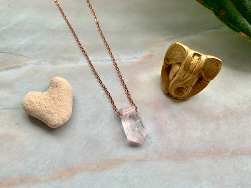 Raw Lavender Kunzite Gemstone Healing Crystal Rose Gold Plated Pendant Necklace Anna