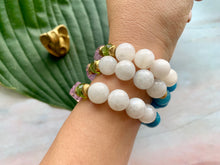 Load image into Gallery viewer, Raw Kunzite Dark Aquamarine Moonstone Peridot Healing Crystal Bracelet