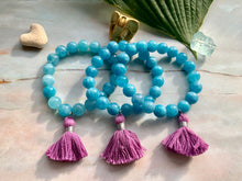 Load image into Gallery viewer, Aquamarine Healing Crystal Gemstone  &amp; Purple Tassel Bracelet