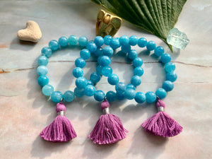 Aquamarine Healing Crystal Gemstone  & Purple Tassel Bracelet