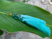 Load image into Gallery viewer, Light Blue Tassel Blue Topaz Statement Dangle Earrings