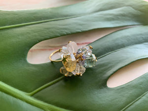 Multi-Gem: Citrine, Purple Amethyst, Quartz, Rose Quartz, Herkimer Diamond Statement 6.5 Ring