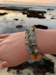 Prehnite & Sandalwood Healing Crystal Beads Bracelet