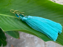 Load image into Gallery viewer, Light Blue Tassel Blue Topaz Statement Dangle Earrings