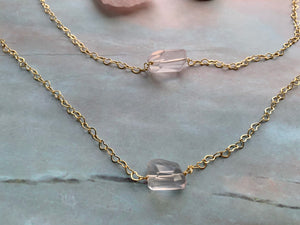 Rose Quartz Gemstone Healing Crystal Gold Filled Heart Choker Necklace