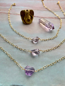 Amethyst Gemstone Healing Crystal Gold Filled Heart Choker Necklace