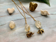 Load image into Gallery viewer, Citrine Healing Crystal Gemstone &amp; Elephant Antique Gold Charm Necklace