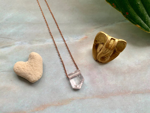Raw Lavender Kunzite Gemstone Healing Crystal Rose Gold Plated Pendant Necklace Natasha