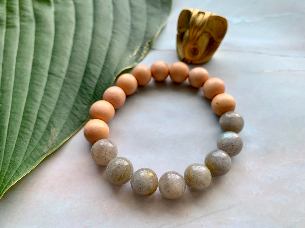 Labradorite Healing Crystal & Sandalwood Beads Bracelet