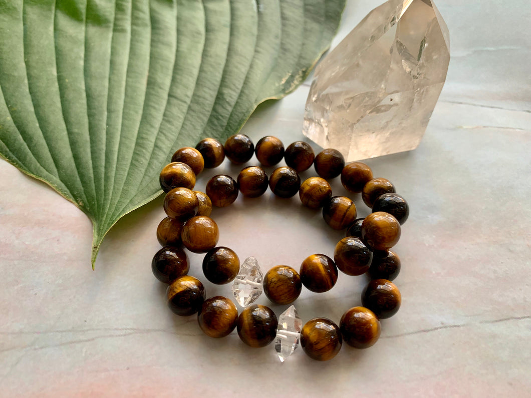 Tiger Eye & Herkimer Diamond Healing Crystals Bracelet