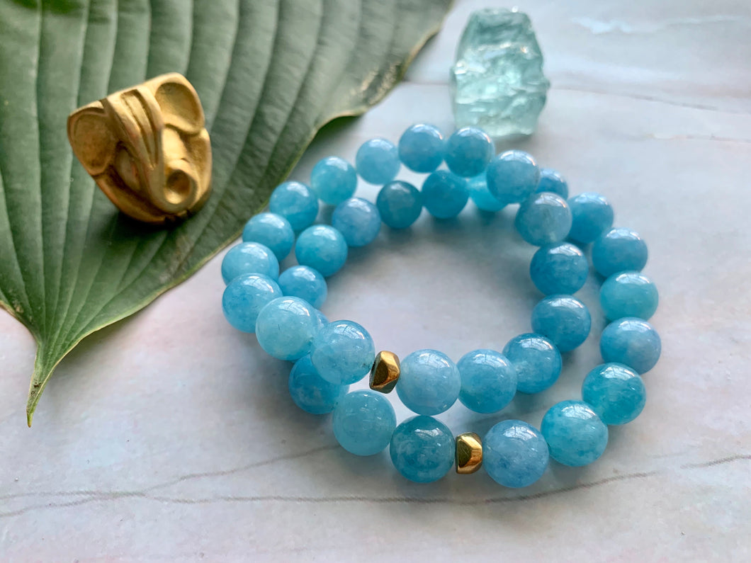 Aquamarine Healing Crystal Gemstone Gold Charm Bracelet