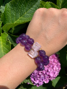 10mm Faceted Amethyst and Raw Lavender Kunzite Healing Crystal Bracelet
