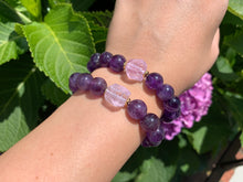 Load image into Gallery viewer, 10mm Amethyst and Raw Lavender Kunzite Healing Crystal Bracelet