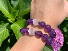 Load image into Gallery viewer, 10mm Faceted Amethyst and Raw Lavender Kunzite Healing Crystal Bracelet