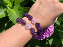 Load image into Gallery viewer, 10mm Amethyst and Raw Lavender Kunzite Healing Crystal Bracelet