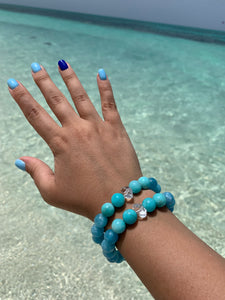 Aquamarine Amazonite Herkimer Diamond Healing Crystal Bracelet