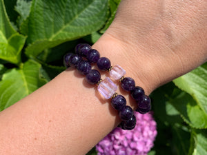 8mm Amethyst and Raw Lavender Kunzite Healing Crystal Bracelet