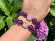 Load image into Gallery viewer, 10mm Faceted Amethyst and Raw Lavender Kunzite Healing Crystal Bracelet