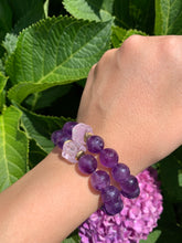 Load image into Gallery viewer, 10mm Faceted Amethyst and Raw Lavender Kunzite Healing Crystal Bracelet