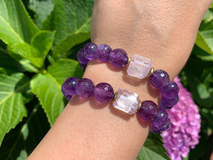 10mm Faceted Amethyst and Raw Lavender Kunzite Healing Crystal Bracelet