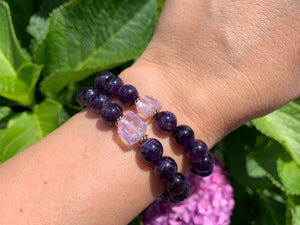 8mm Amethyst and Raw Lavender Kunzite Healing Crystal Bracelet